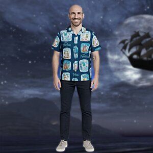 Disney Peter Pan Colorful Graphic Shirt Button-Up Woven Collar Neverland Unisex
